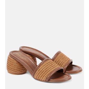 GIANVITO ROSSI Marbella leather-trimmed raffia mules Size 38(8) $795